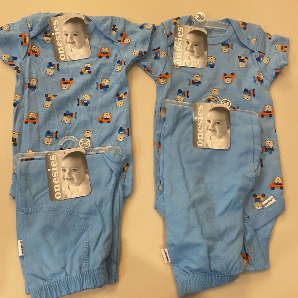 2 Sets Onesies with pants 3-6 and 6-9 months NWT